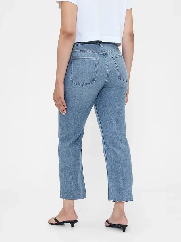 Høytaljede, slanke, rette cropped-Jeans i 90-tallsstil