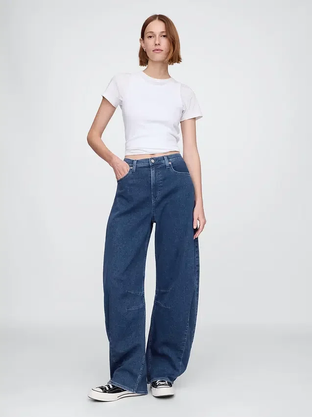 Høytaljede strikkede «Horseshoe»-Jeans