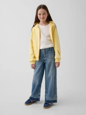 Jeans for barn med høy midje, vid benvidde og ankelhøyde