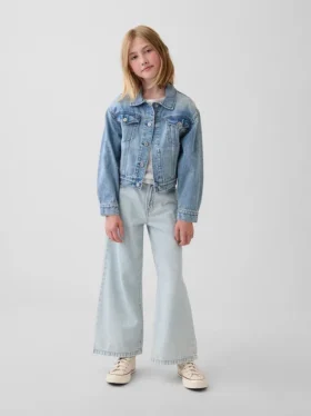 Jeans for barn med høy midje, vid benvidde og ankelhøyde