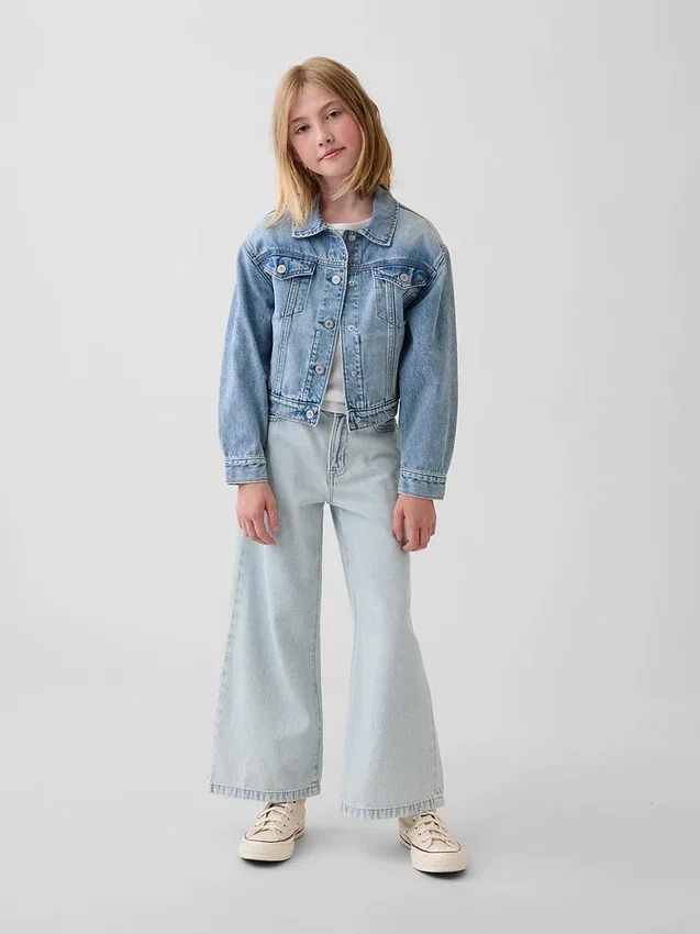 Jeans for barn med høy midje, vid benvidde og ankelhøyde