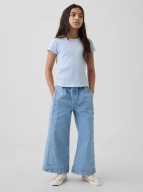 Jeans for barn med høy midje, vid benvidde og ankelhøyde