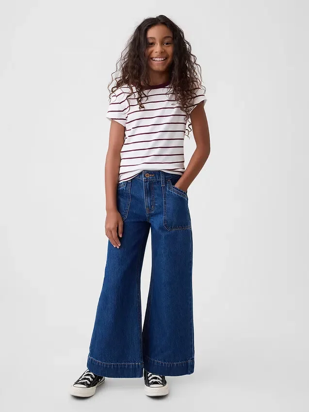 Jeans for barn med høy midje, vid benvidde og ankelhøyde