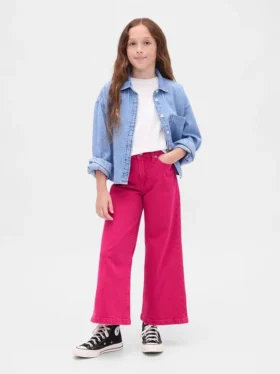 Jeans for barn med høy midje, vid benvidde og ankelhøyde
