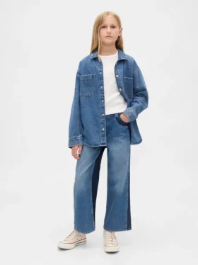 Jeans for barn med høy midje, vid benvidde og ankelhøyde