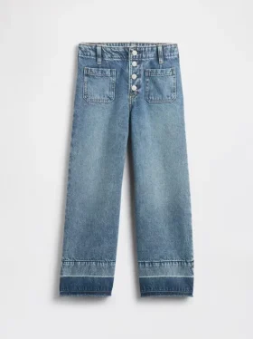 Jeans for barn med høy midje, vid benvidde og ankelhøyde