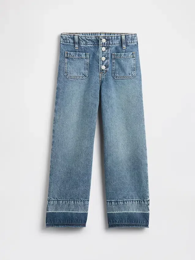 Jeans for barn med høy midje, vid benvidde og ankelhøyde