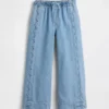 Jeans for barn med høy midje, vid benvidde og ankelhøyde