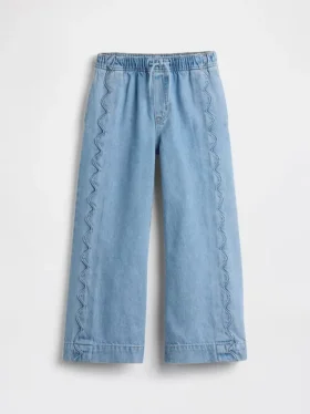Jeans for barn med høy midje, vid benvidde og ankelhøyde