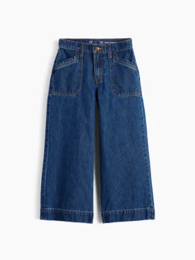 Jeans for barn med høy midje, vid benvidde og ankelhøyde