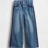 Jeans for barn med høy midje, vid benvidde og ankelhøyde