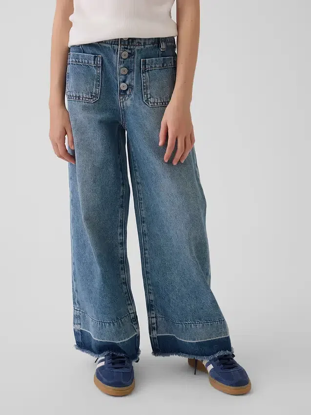 Jeans for barn med høy midje, vid benvidde og ankelhøyde