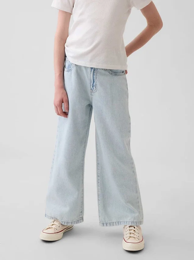 Jeans for barn med høy midje, vid benvidde og ankelhøyde
