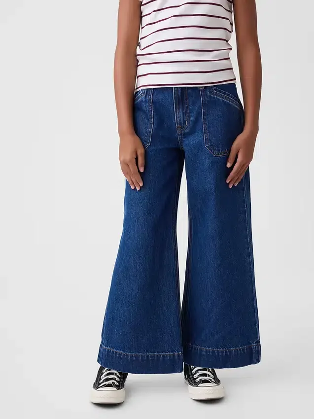 Jeans for barn med høy midje, vid benvidde og ankelhøyde