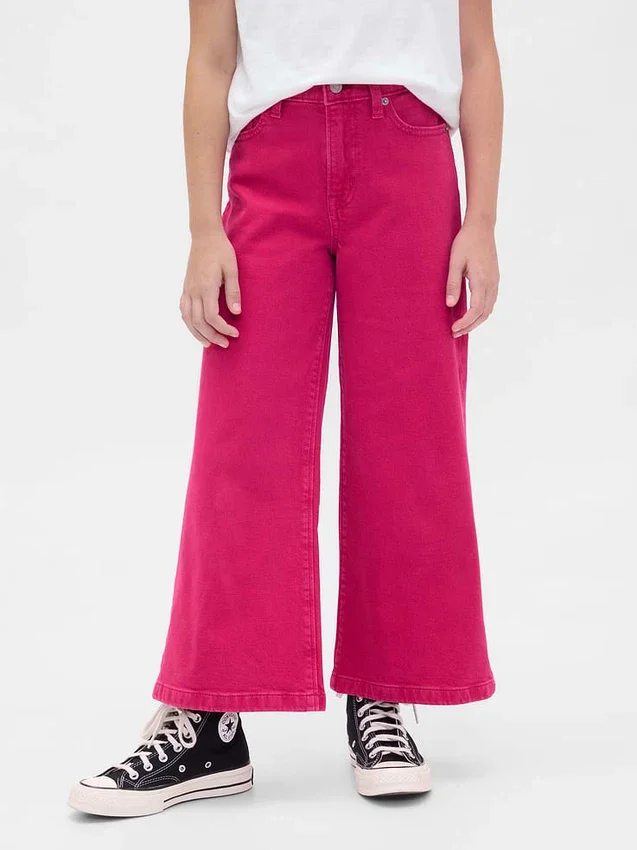 Jeans for barn med høy midje, vid benvidde og ankelhøyde