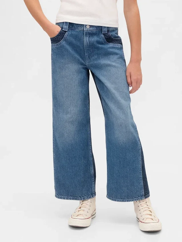 Jeans for barn med høy midje, vid benvidde og ankelhøyde