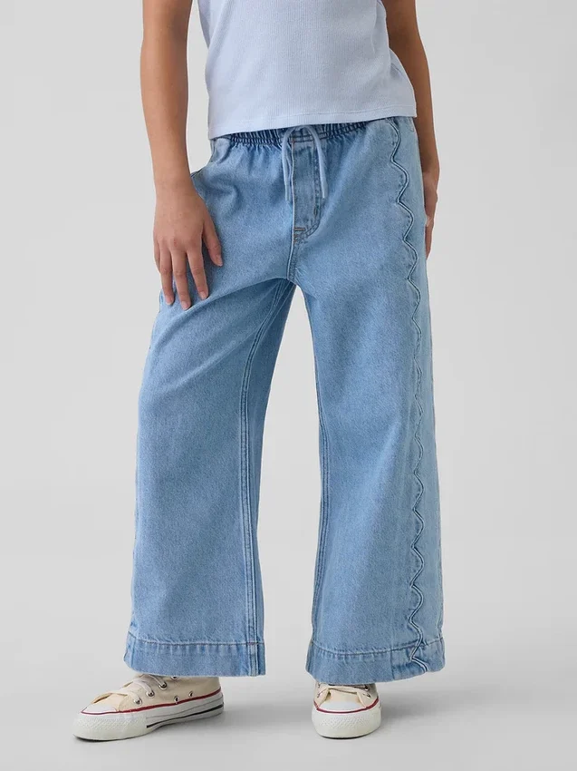Jeans for barn med høy midje, vid benvidde og ankelhøyde