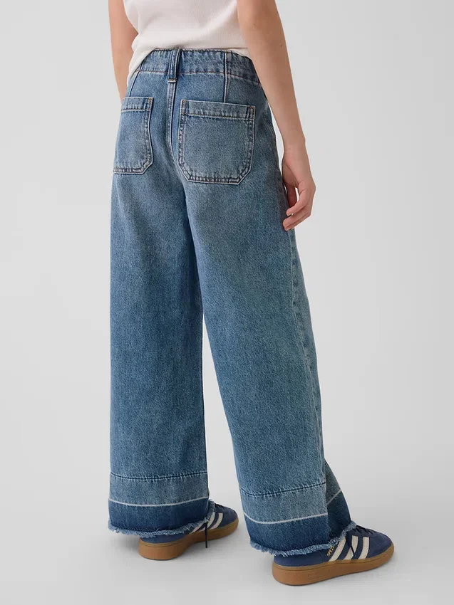 Jeans for barn med høy midje, vid benvidde og ankelhøyde