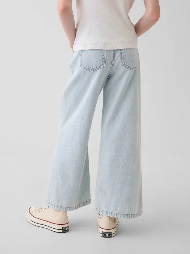 Jeans for barn med høy midje, vid benvidde og ankelhøyde
