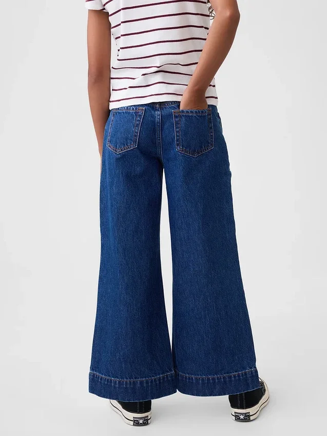 Jeans for barn med høy midje, vid benvidde og ankelhøyde