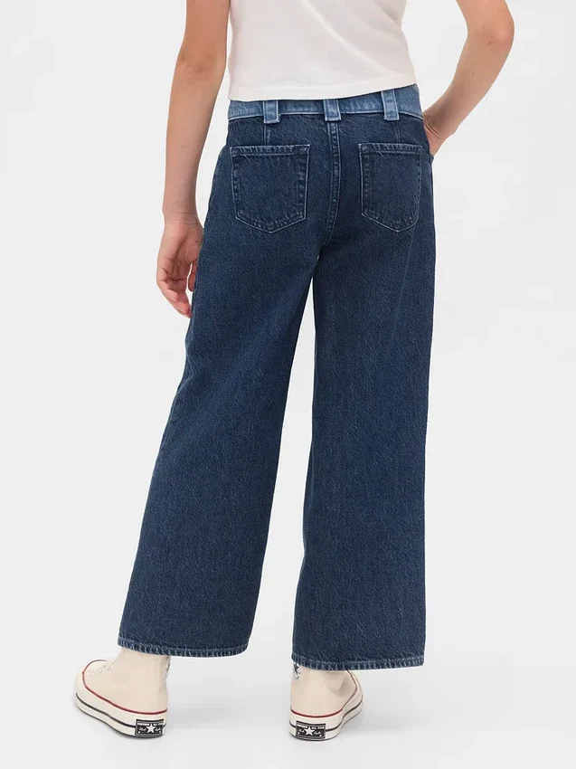 Jeans for barn med høy midje, vid benvidde og ankelhøyde