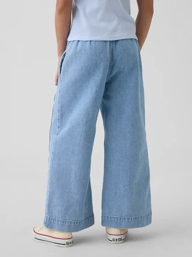Jeans for barn med høy midje, vid benvidde og ankelhøyde