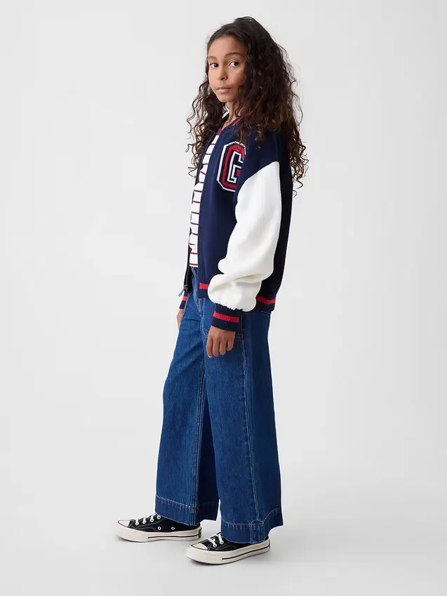 Jeans for barn med høy midje, vid benvidde og ankelhøyde