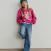 Jeans for barn med høy midje, vid benvidde og ankelhøyde