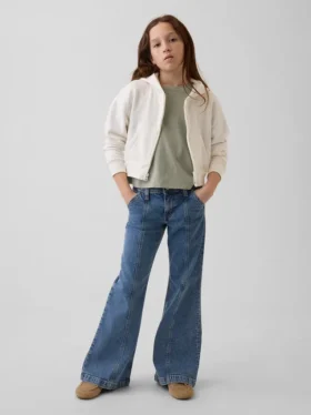 Jeans for barn med lav midje, sømmer og avslappet flare-passform