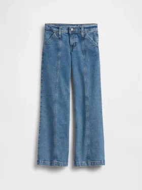 Jeans for barn med lav midje, sømmer og avslappet flare-passform