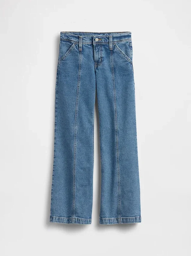 Jeans for barn med lav midje, sømmer og avslappet flare-passform
