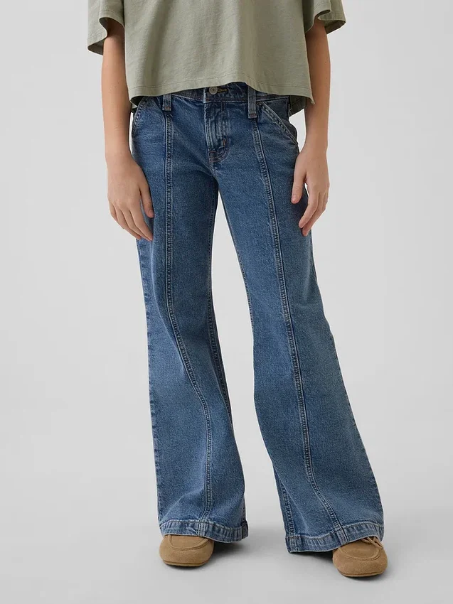Jeans for barn med lav midje, sømmer og avslappet flare-passform