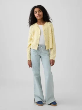 Jeans for barn med lav midje, snøring og avslappet utvidet ben