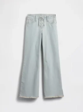 Jeans for barn med lav midje, snøring og avslappet utvidet ben