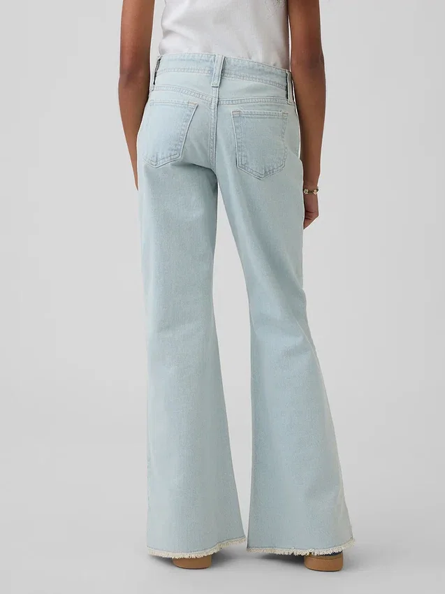 Jeans for barn med lav midje, snøring og avslappet utvidet ben