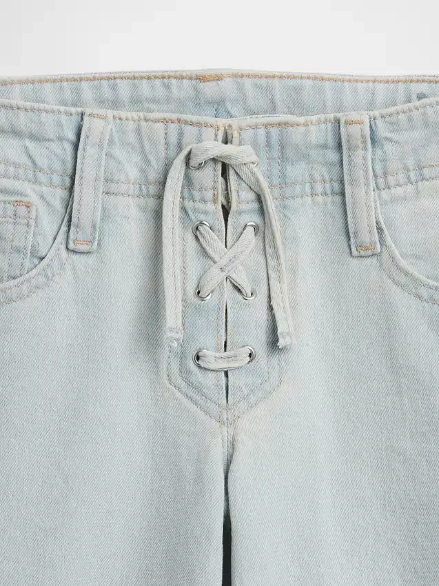 Jeans for barn med lav midje, snøring og avslappet utvidet ben