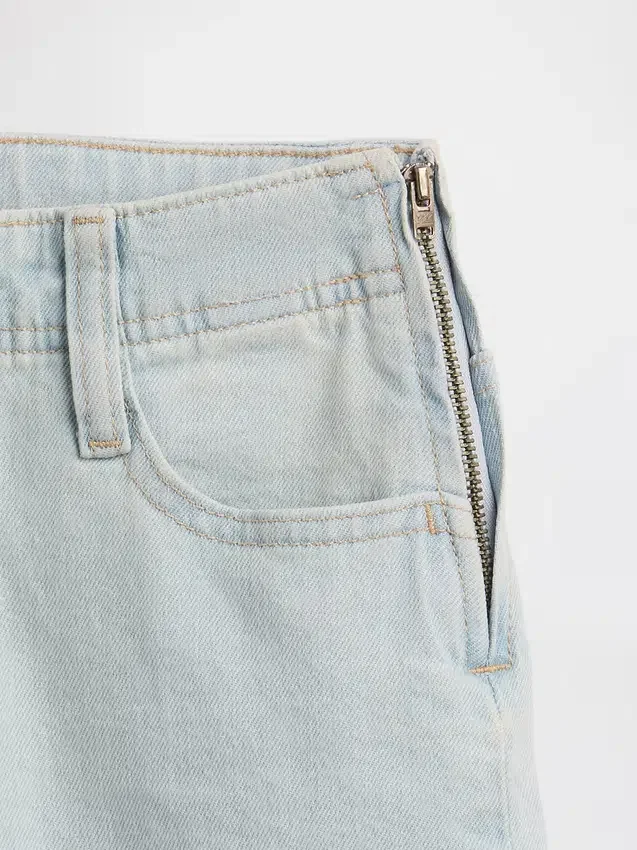 Jeans for barn med lav midje, snøring og avslappet utvidet ben