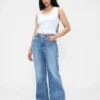 Jeans med høy midje og avslappet, utvidet ben