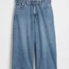 Jeans med høy midje og belte i «barrel culotte»-modell