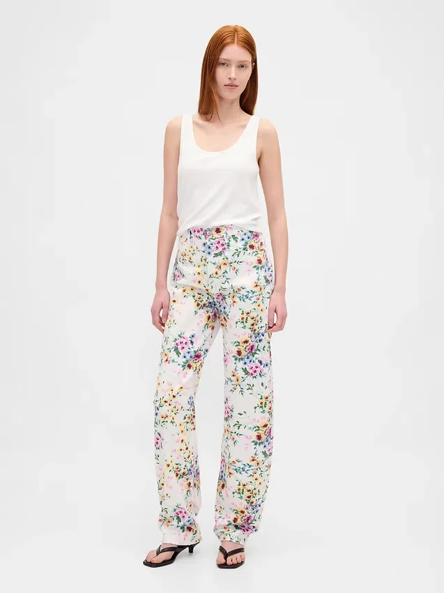 Jeans med høy midje og blomstermønster