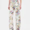 Jeans med høy midje og blomstermønster