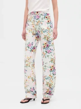 Jeans med høy midje og blomstermønster