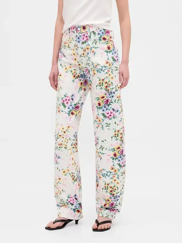 Jeans med høy midje og blomstermønster