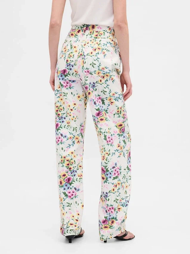 Jeans med høy midje og blomstermønster