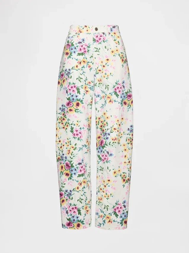 Jeans med høy midje og blomstermønster