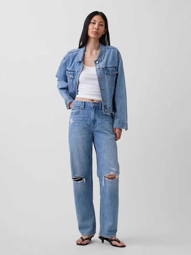 Jeans med høy midje og bred benform