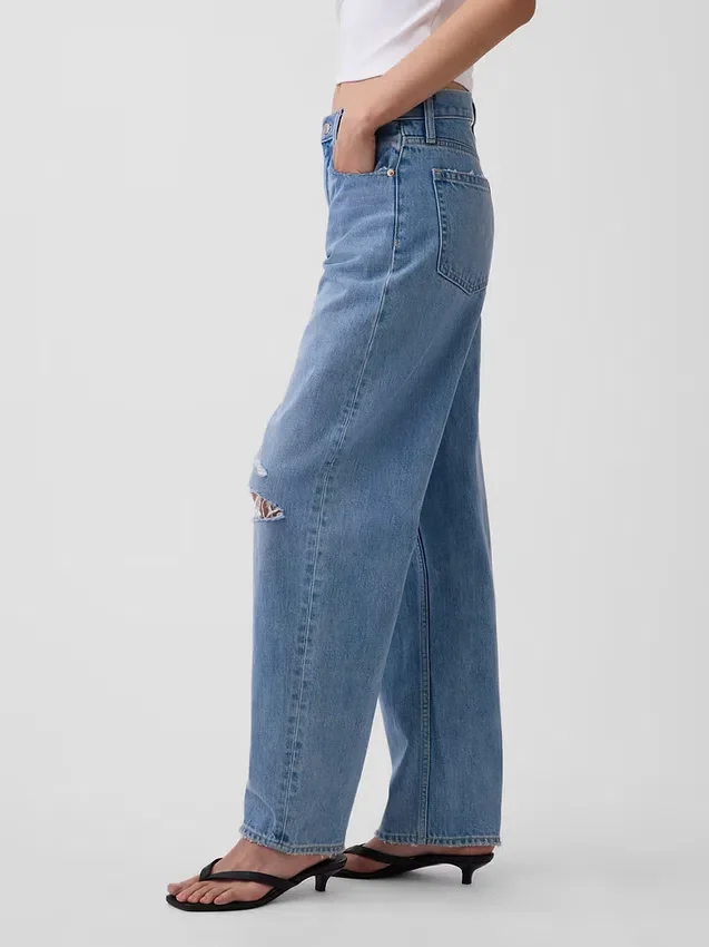 Jeans med høy midje og bred benform