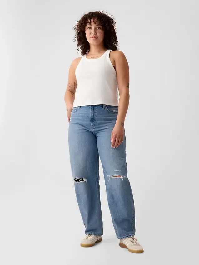 Jeans med høy midje og bred benform