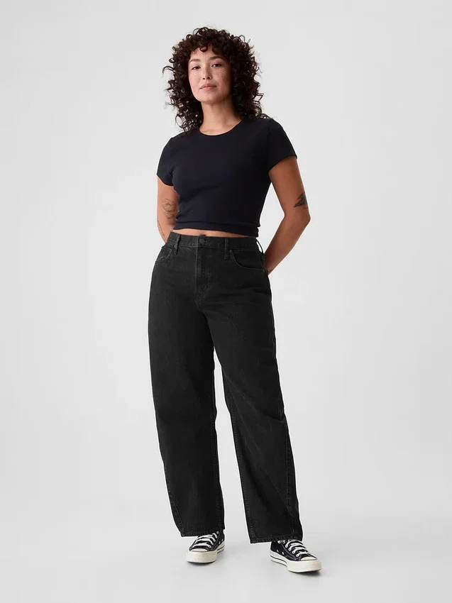 Jeans med høy midje og bred benform