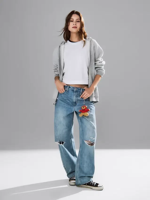 Jeans med høy midje og bred benform